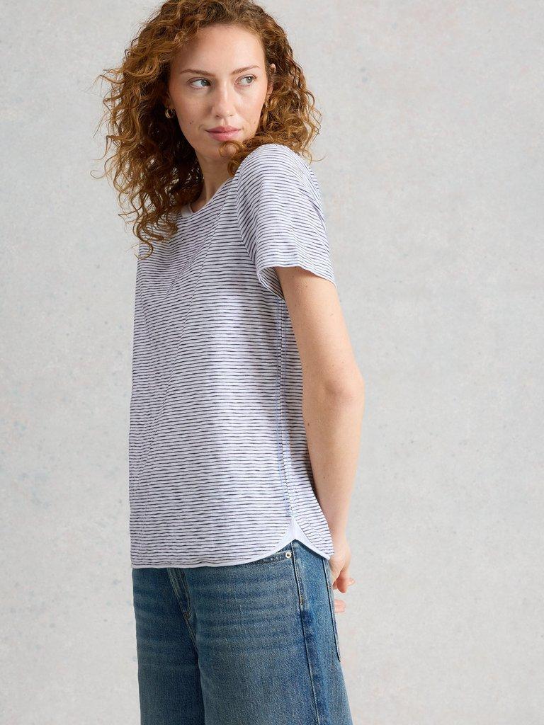 CLARA TEXTURE SHORT SLEEVE TEE in WHITE MLT - MODEL DETAIL