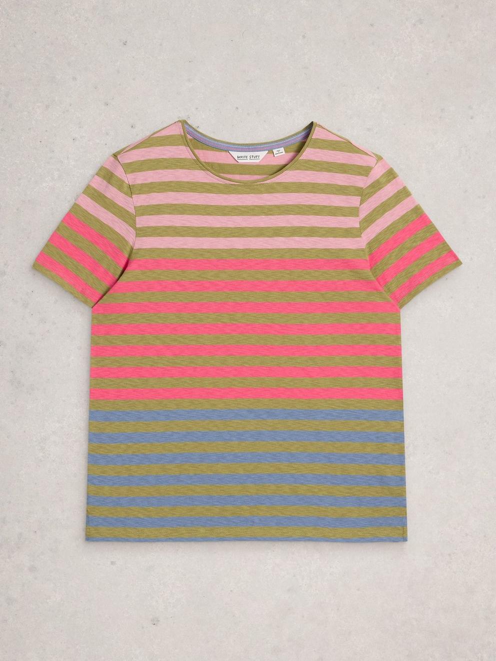 ABBIE STRIPE T-SHIRT in GREEN MLT - FLAT FRONT