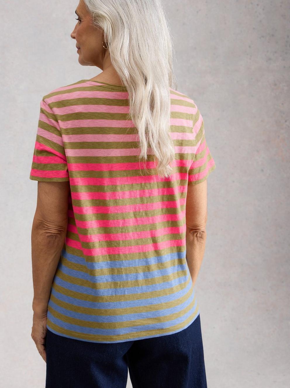 ABBIE STRIPE T-SHIRT in GREEN MLT - MODEL BACK