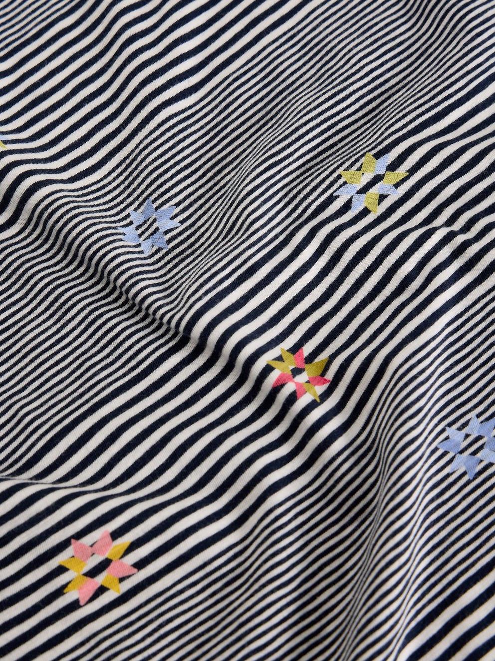 ABBIE STRIPE T-SHIRT in NAVY MULTI - FLAT DETAIL