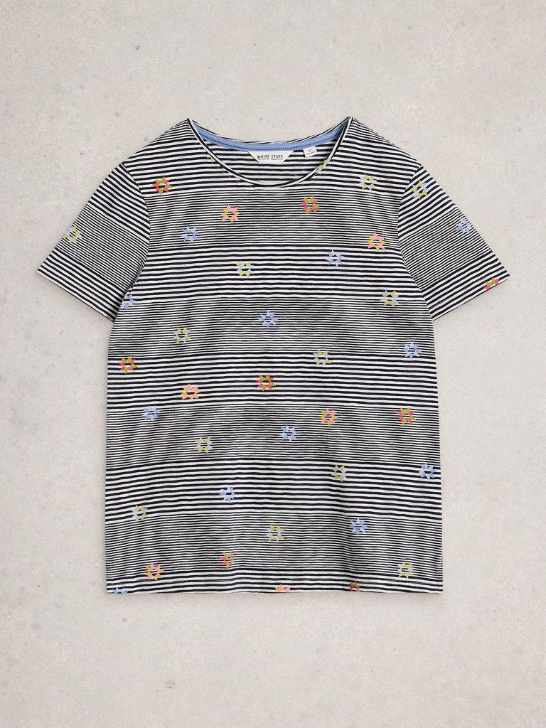 ABBIE STRIPE T-SHIRT in NAVY MULTI - FLAT FRONT