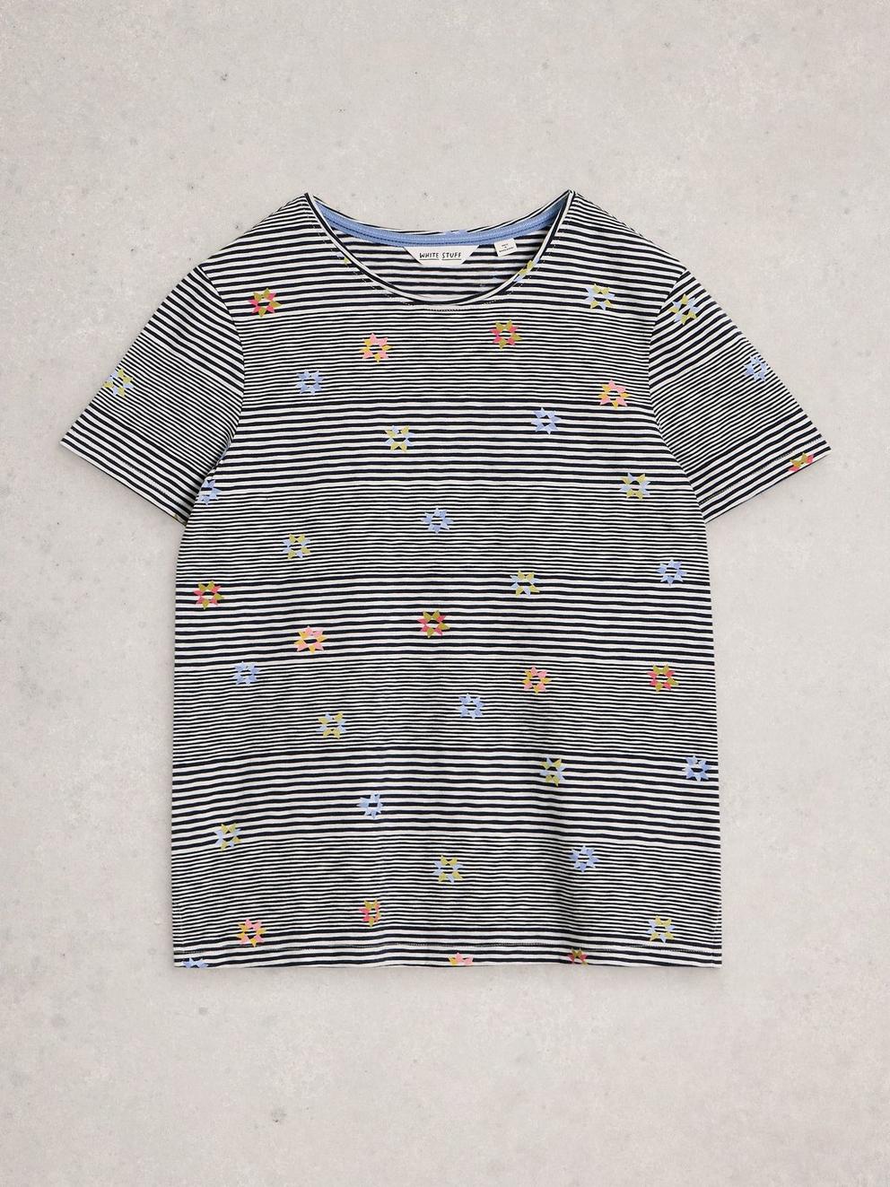 ABBIE STRIPE T-SHIRT in NAVY MULTI - FLAT FRONT