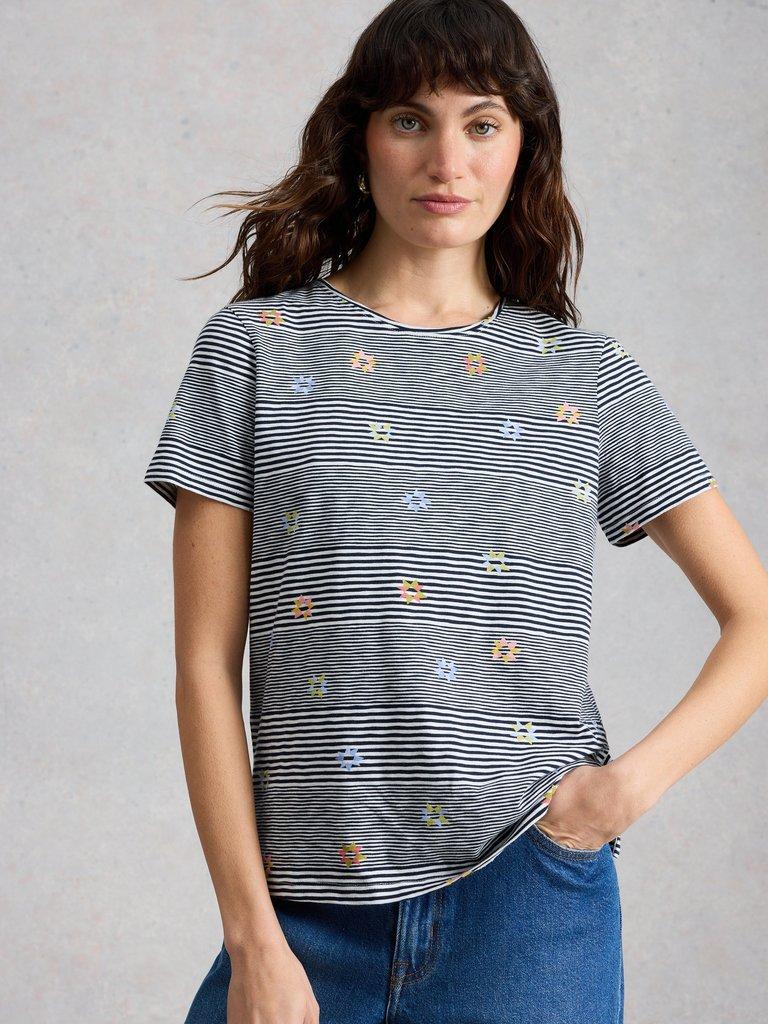 ABBIE STRIPE T-SHIRT in NAVY MULTI - MODEL BACK