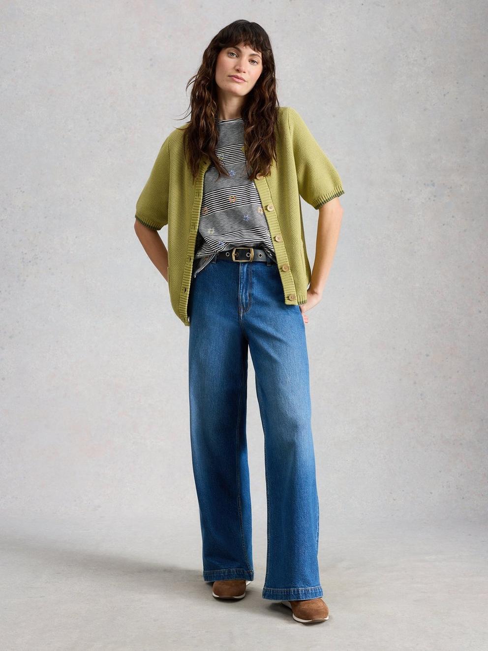 ABBIE STRIPE T-SHIRT in NAVY MULTI - MODEL FRONT