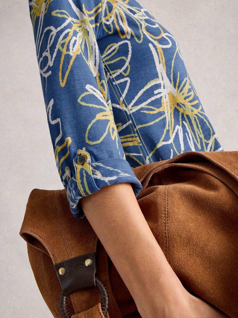 WOMENS ANNIE COLLARED SHIRT JERSEY in BLUE PR - MODEL DETAIL