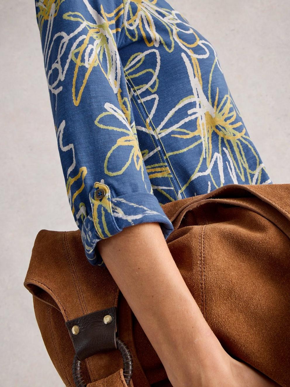 WOMENS ANNIE COLLARED SHIRT JERSEY in BLUE PR - MODEL DETAIL