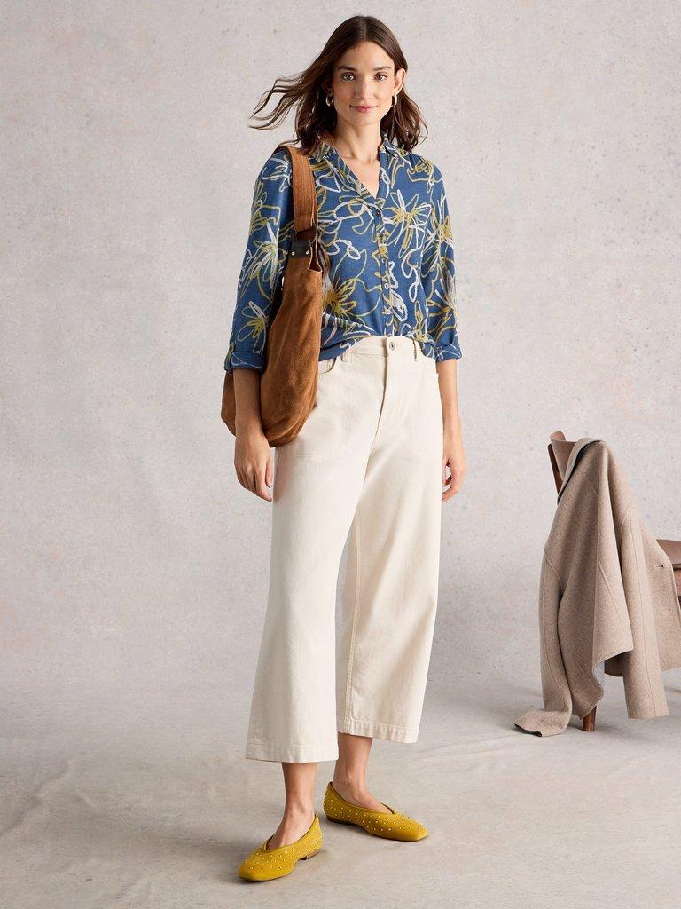 WOMENS ANNIE COLLARED SHIRT JERSEY in BLUE PR - MODEL FRONT