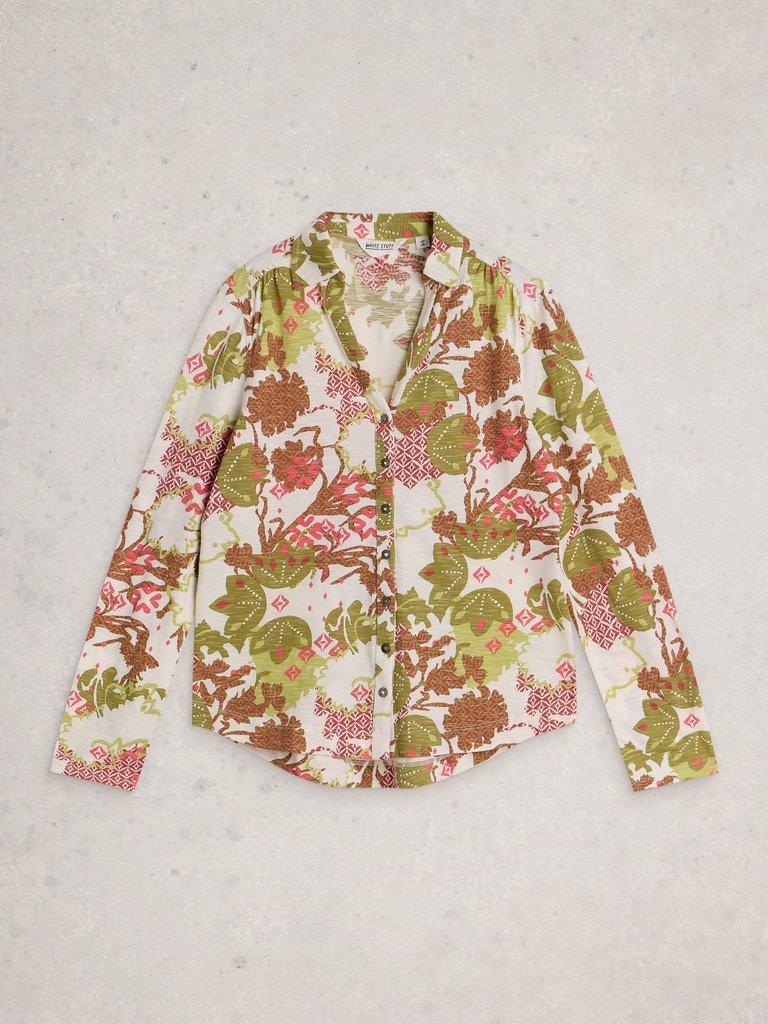 WOMENS ANNIE COLLARED SHIRT JERSEY in GREEN MLT - FLAT FRONT