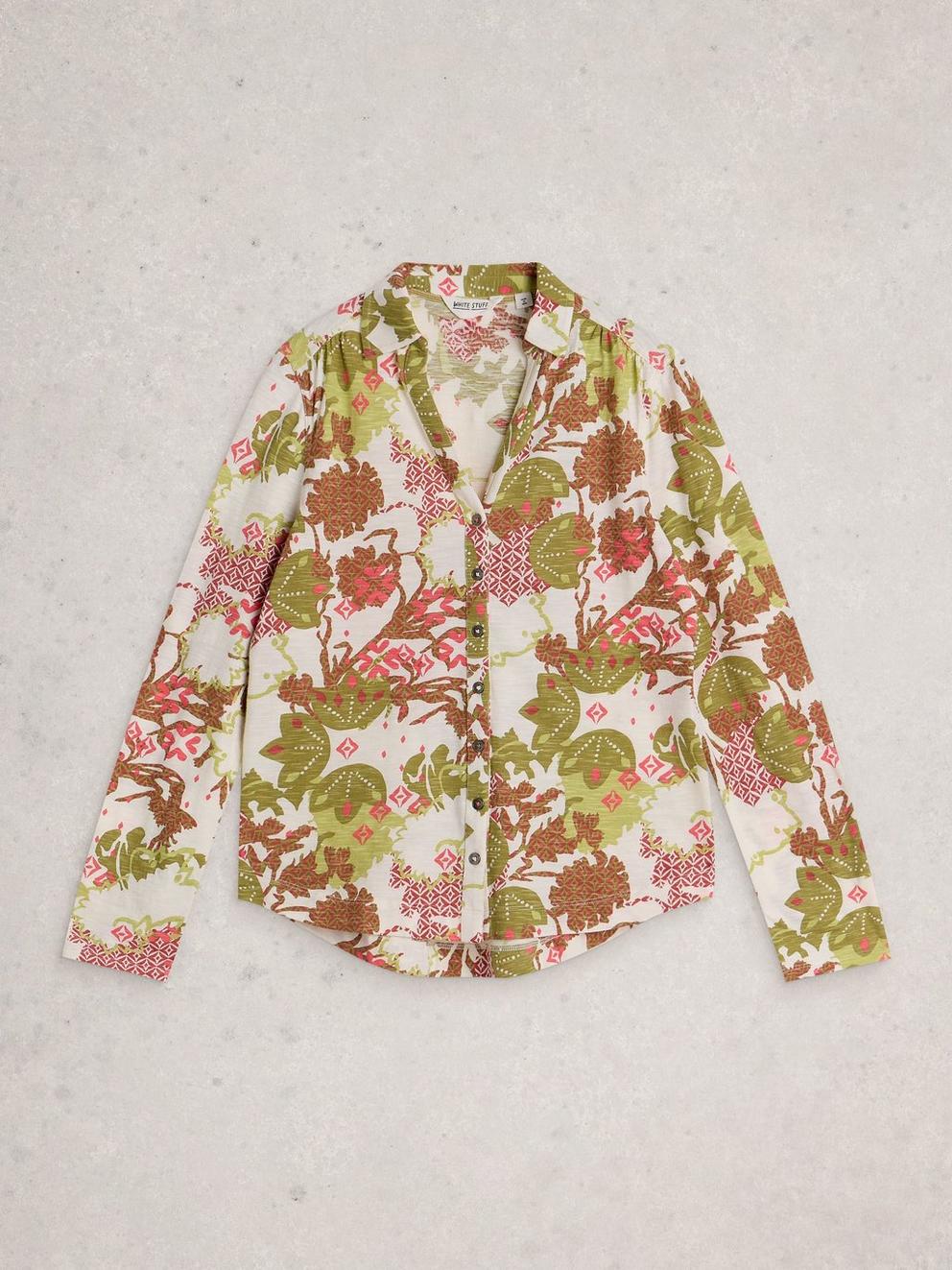 WOMENS ANNIE COLLARED SHIRT JERSEY in GREEN MLT - FLAT FRONT