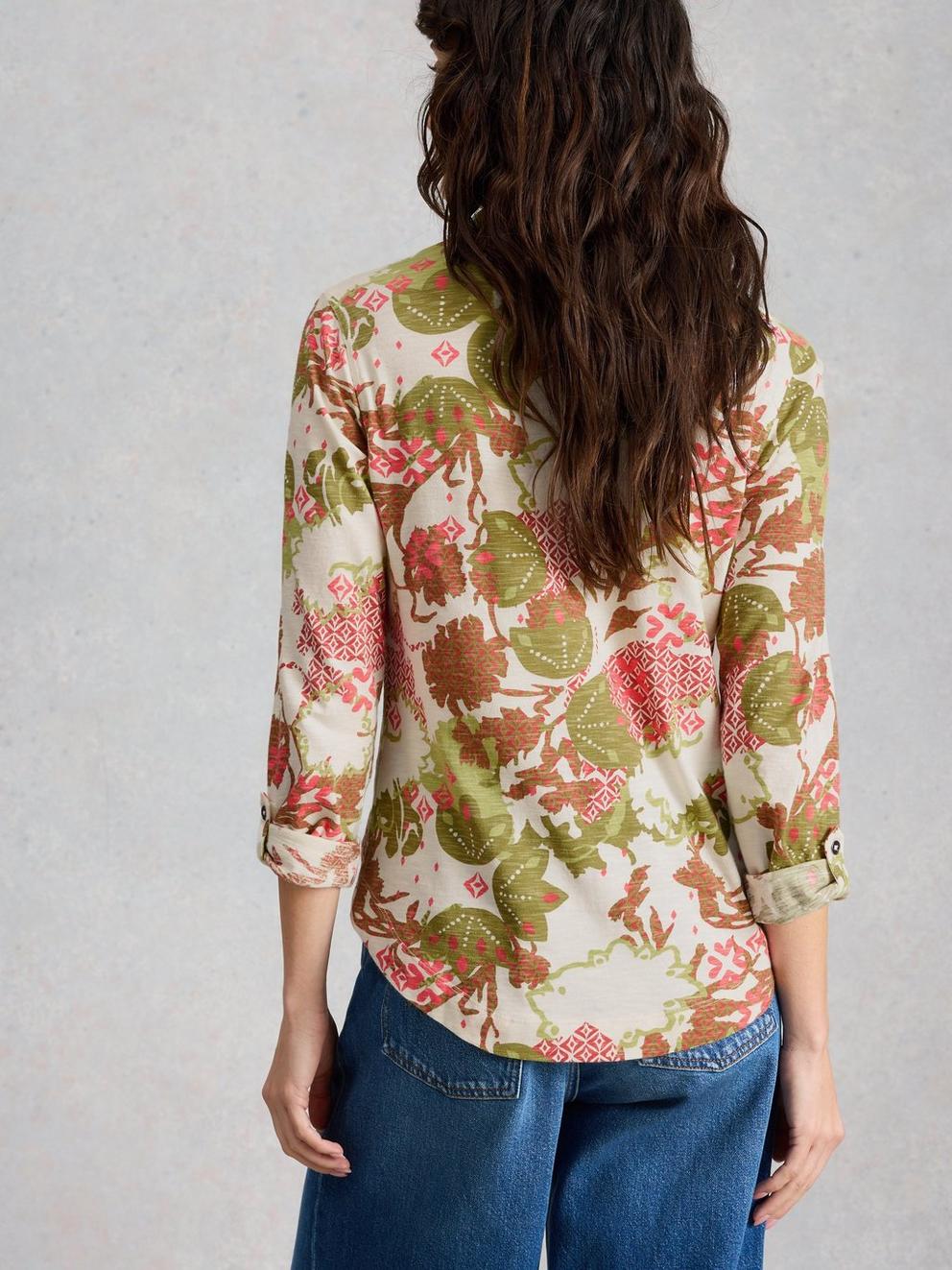 WOMENS ANNIE COLLARED SHIRT JERSEY in GREEN MLT - MODEL BACK