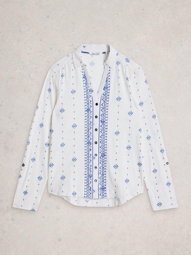 WOMENS ANNIE COLLARED SHIRT JERSEY in WHITE PR - FLAT FRONT