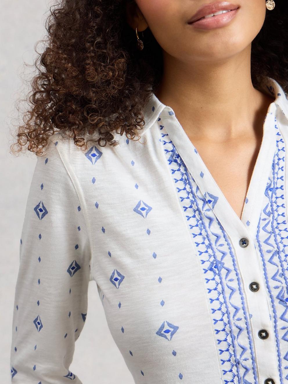 WOMENS ANNIE COLLARED SHIRT JERSEY in WHITE PR - MODEL DETAIL