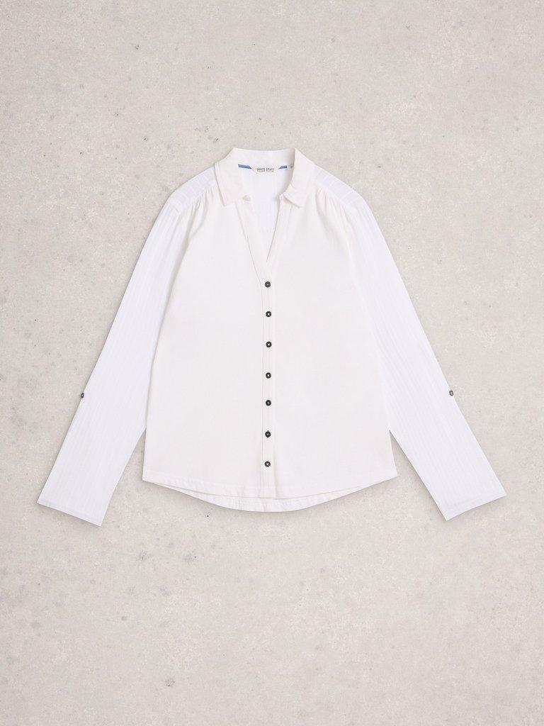 ANNIE MIX JERSEY COLLARED SHIRT in BRIL WHITE - FLAT FRONT