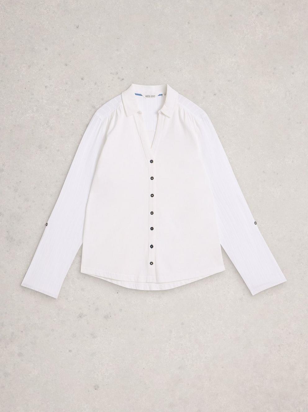 ANNIE MIX JERSEY COLLARED SHIRT in BRIL WHITE - FLAT FRONT