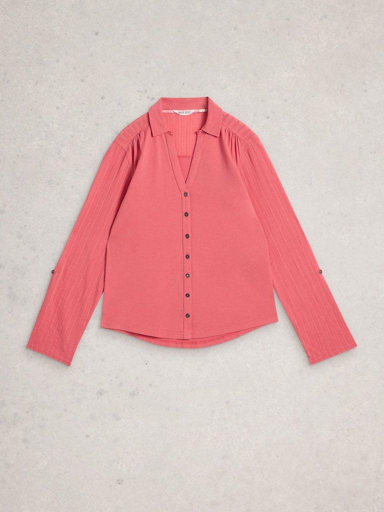 ANNIE MIX JERSEY COLLARED SHIRT in MID PINK - FLAT FRONT