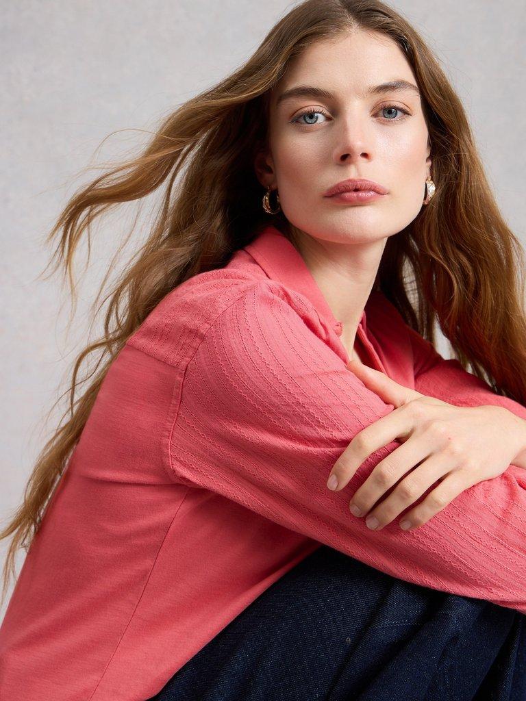 ANNIE MIX JERSEY COLLARED SHIRT in MID PINK - LIFESTYLE