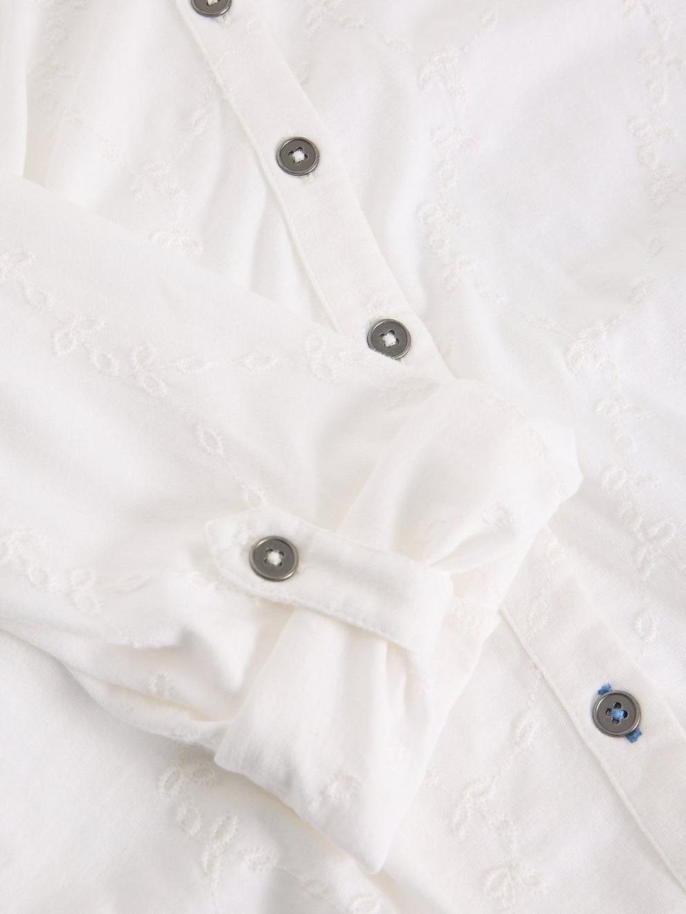 ANNIE BRODERIE COLLARED JERSEY SHIRT in BRIL WHITE - FLAT DETAIL
