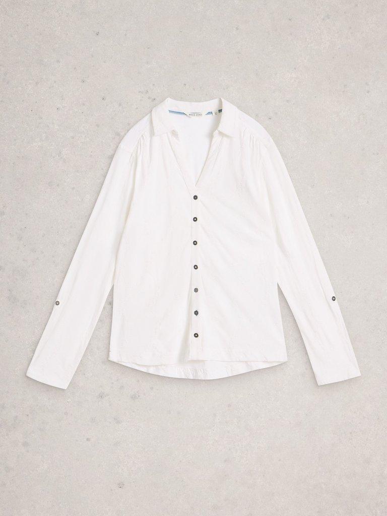 ANNIE BRODERIE COLLARED JERSEY SHIRT in BRIL WHITE - FLAT FRONT
