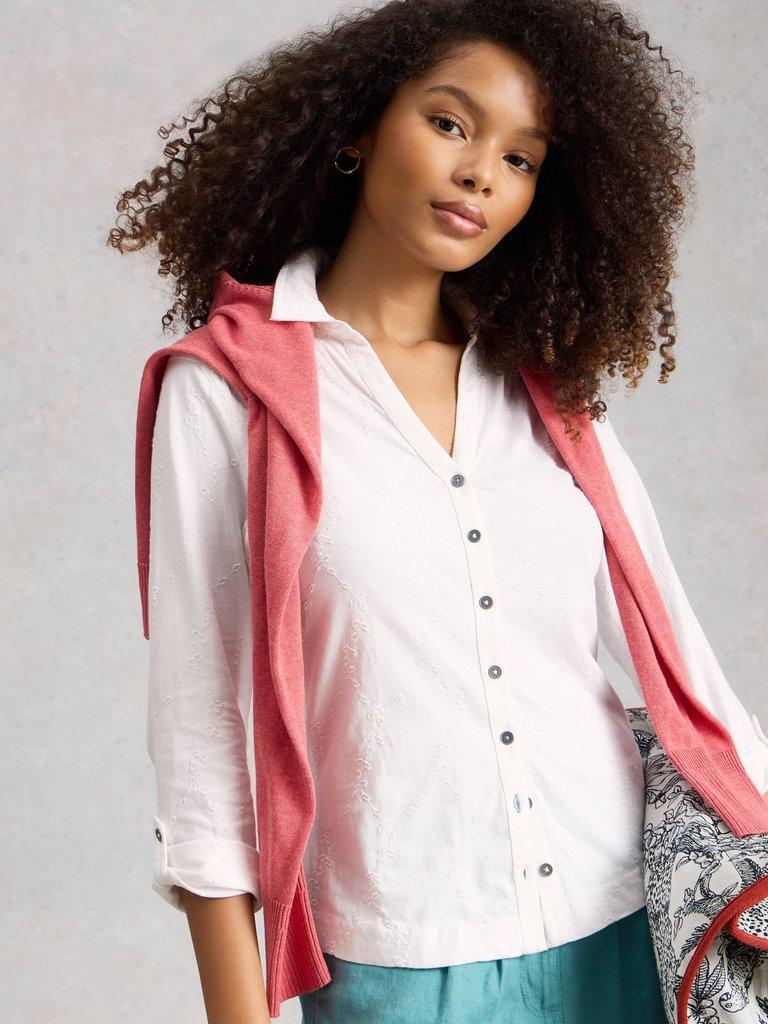 ANNIE BRODERIE COLLARED JERSEY SHIRT in BRIL WHITE - LIFESTYLE