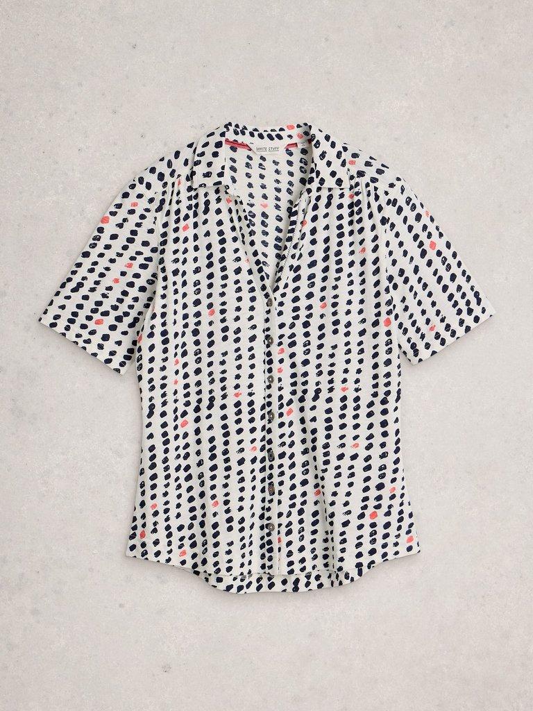 ANNIE SHORT SLEEVE COLLARED JERSEY SHIRT in IVORY PR - FLAT FRONT