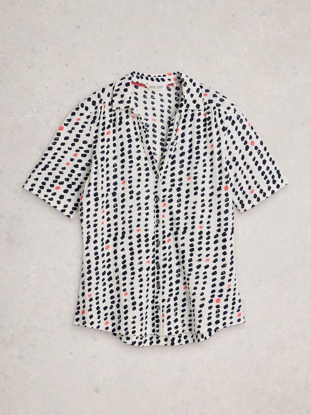 ANNIE SHORT SLEEVE COLLARED JERSEY SHIRT in IVORY PR - FLAT FRONT