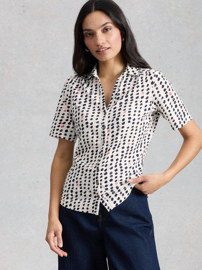 ANNIE SHORT SLEEVE COLLARED JERSEY SHIRT in IVORY PR - LIFESTYLE