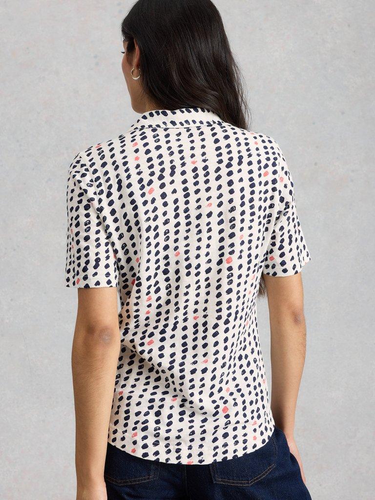 ANNIE SHORT SLEEVE COLLARED JERSEY SHIRT in IVORY PR - MODEL BACK