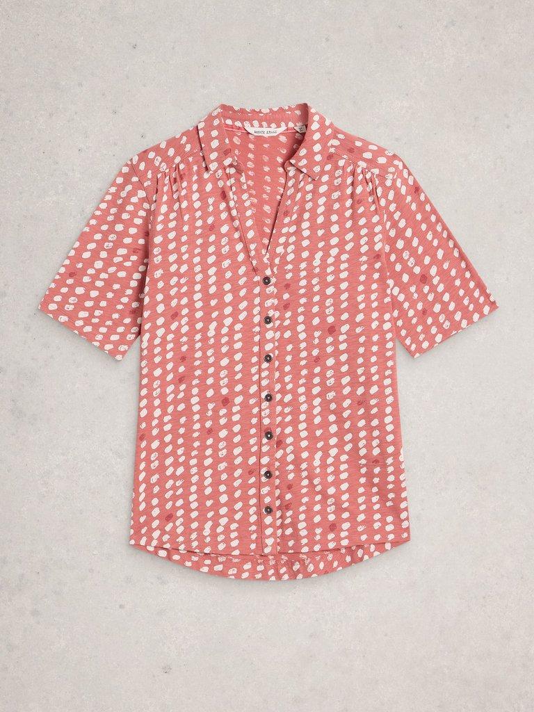 ANNIE SHORT SLEEVE COLLARED JERSEY SHIRT in PINK MLT - FLAT FRONT
