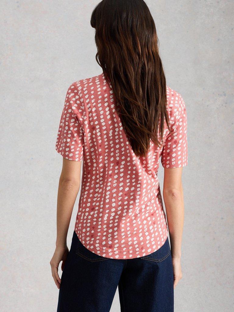 ANNIE SHORT SLEEVE COLLARED JERSEY SHIRT in PINK MLT - MODEL BACK