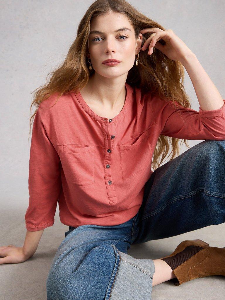BETH 34 SLEEVE SHIRT in MID PINK - LIFESTYLE