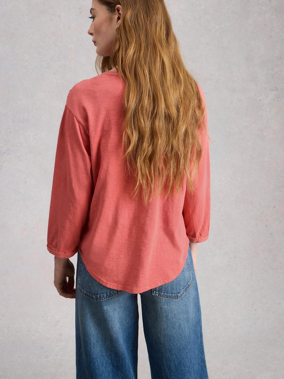 BETH 34 SLEEVE SHIRT in MID PINK - MODEL BACK
