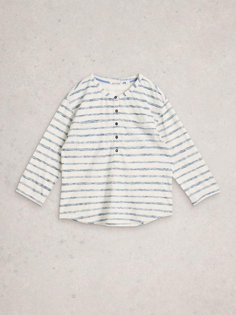 BETH STRIPE 34 SLEEVE SHIRT in NAVY MULTI - FLAT FRONT