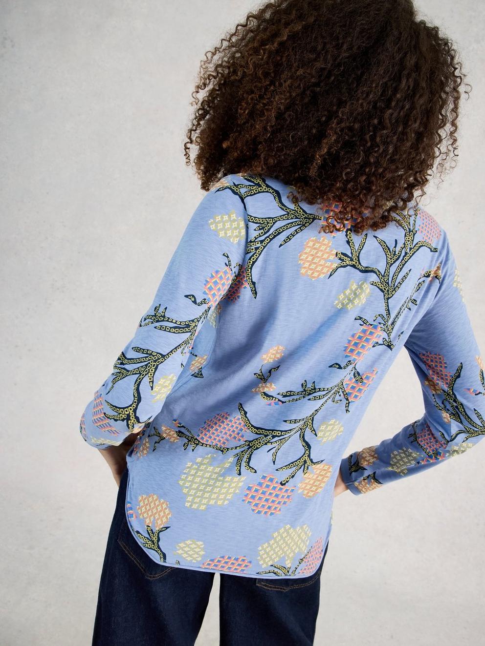 CLARA LONG SLEEVE TEE CREW NECK in BLUE PR - MODEL BACK