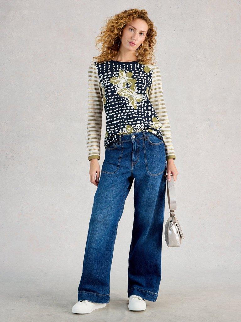 CLARA LONG SLEEVE TEE CREW NECK in GREEN PR - MODEL FRONT