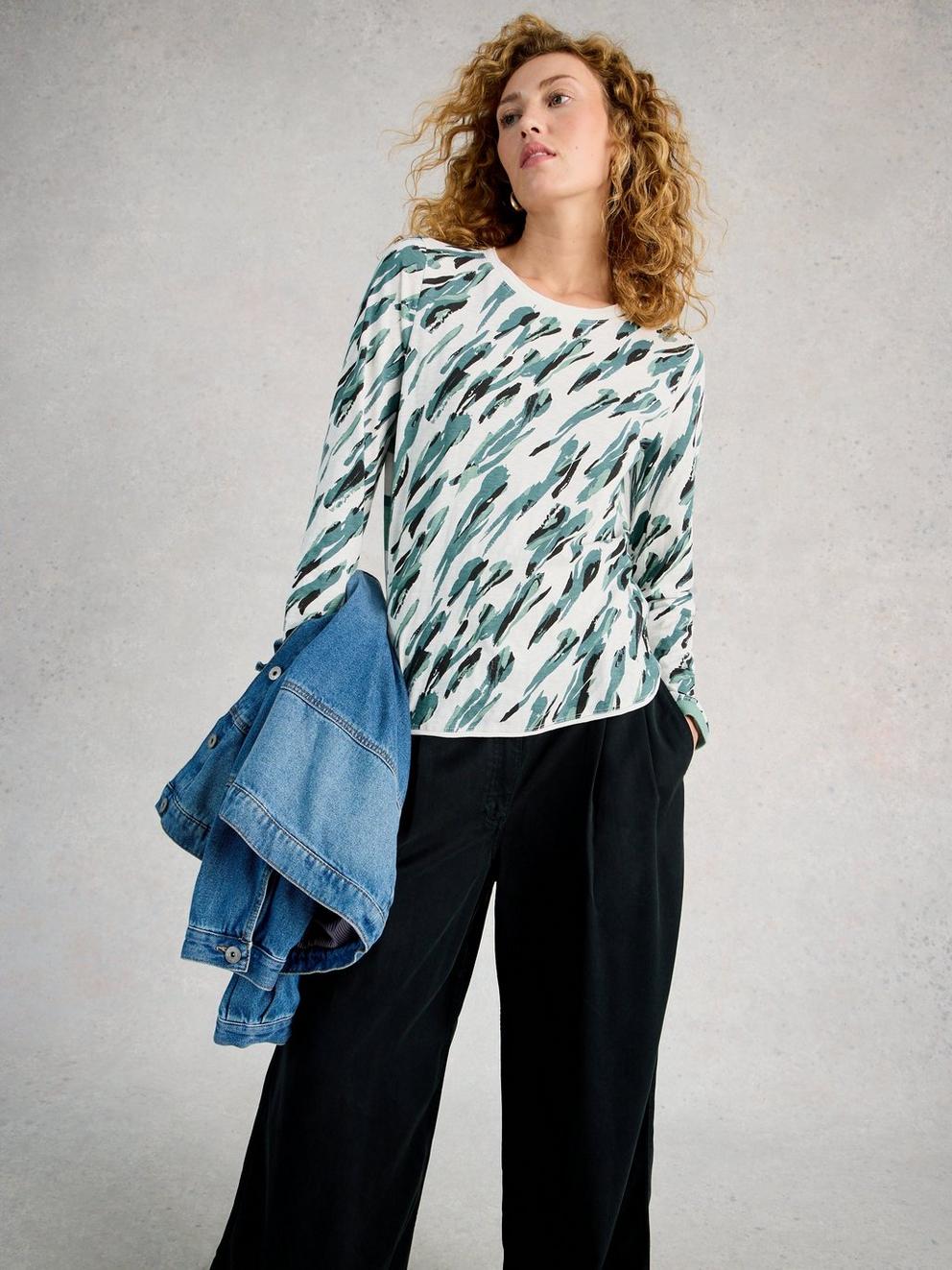 CLARA LONG SLEEVE TEE CREW NECK in IVORY PR - LIFESTYLE