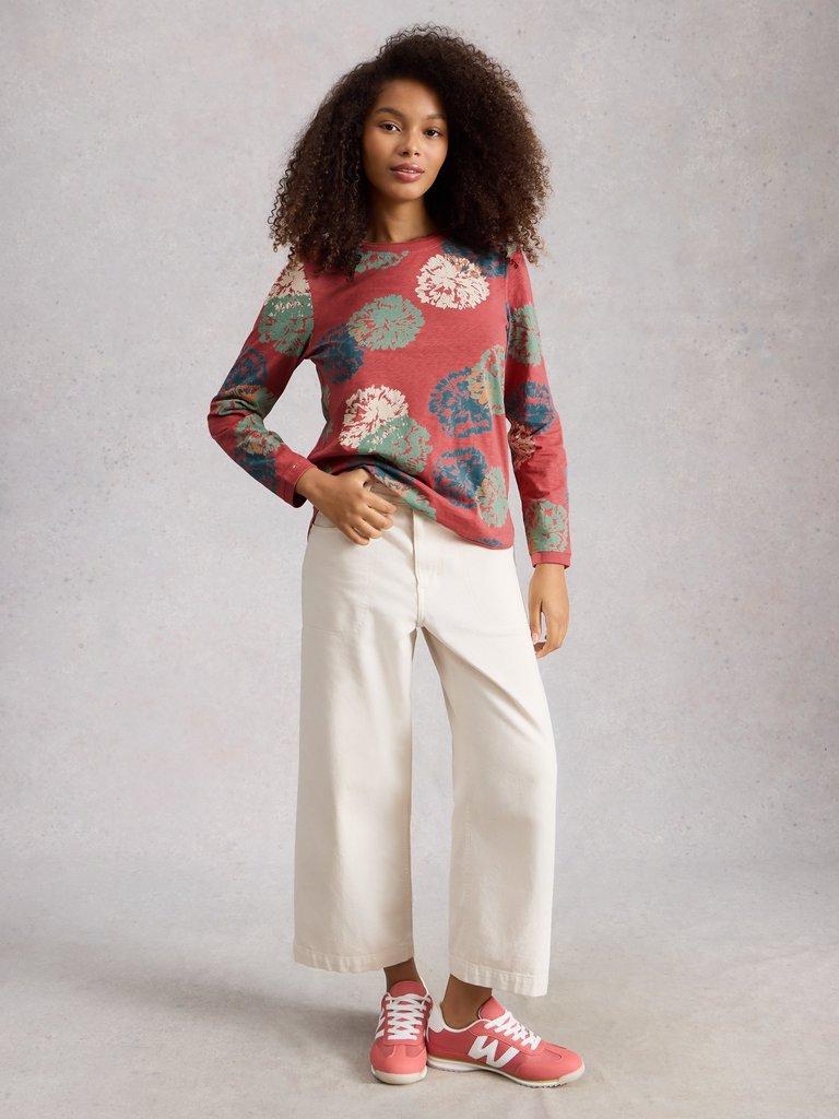 CLARA LONG SLEEVE TEE CREW NECK in PINK PR - MODEL FRONT