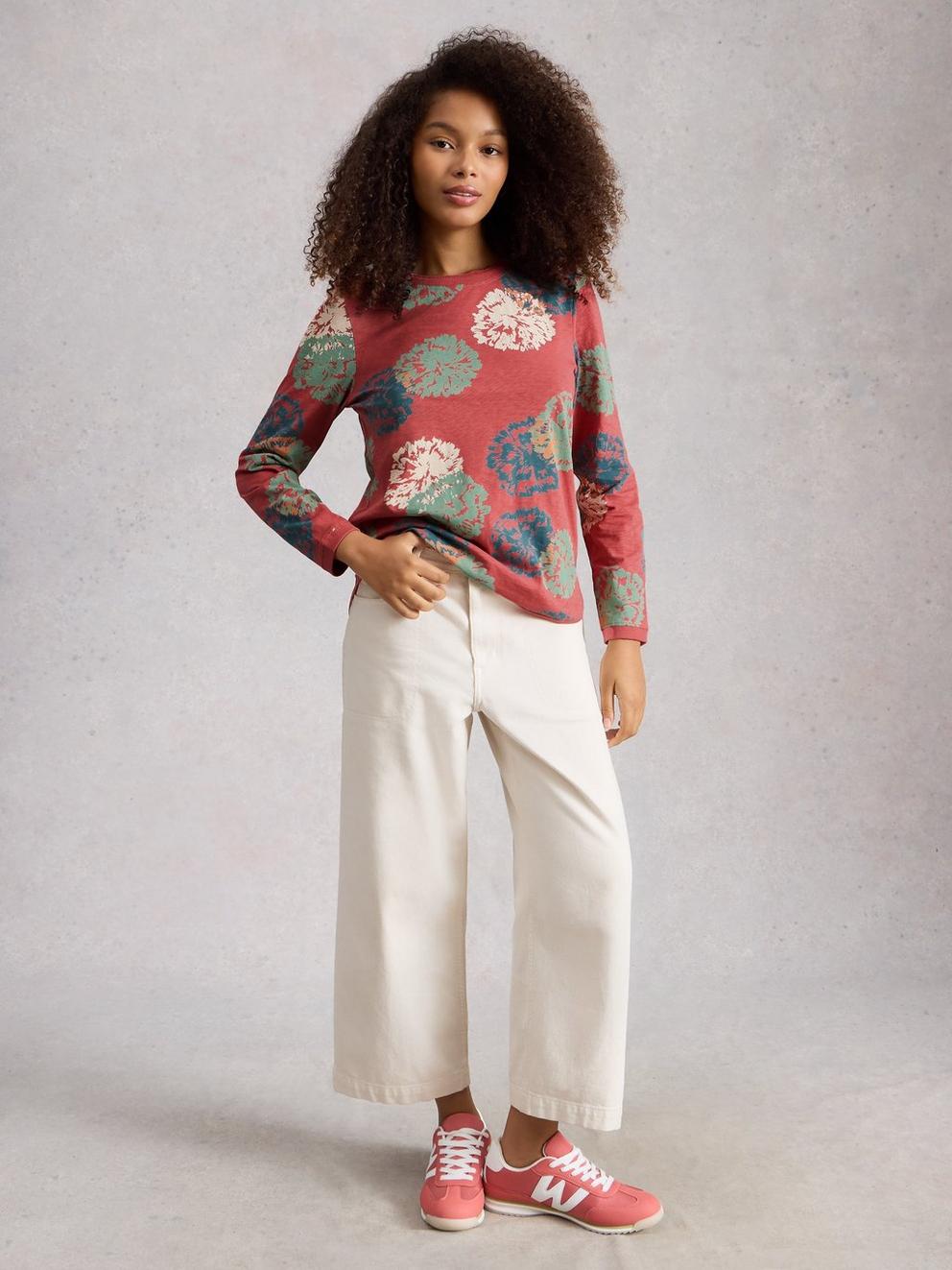 CLARA LONG SLEEVE TEE CREW NECK in PINK PR - MODEL FRONT