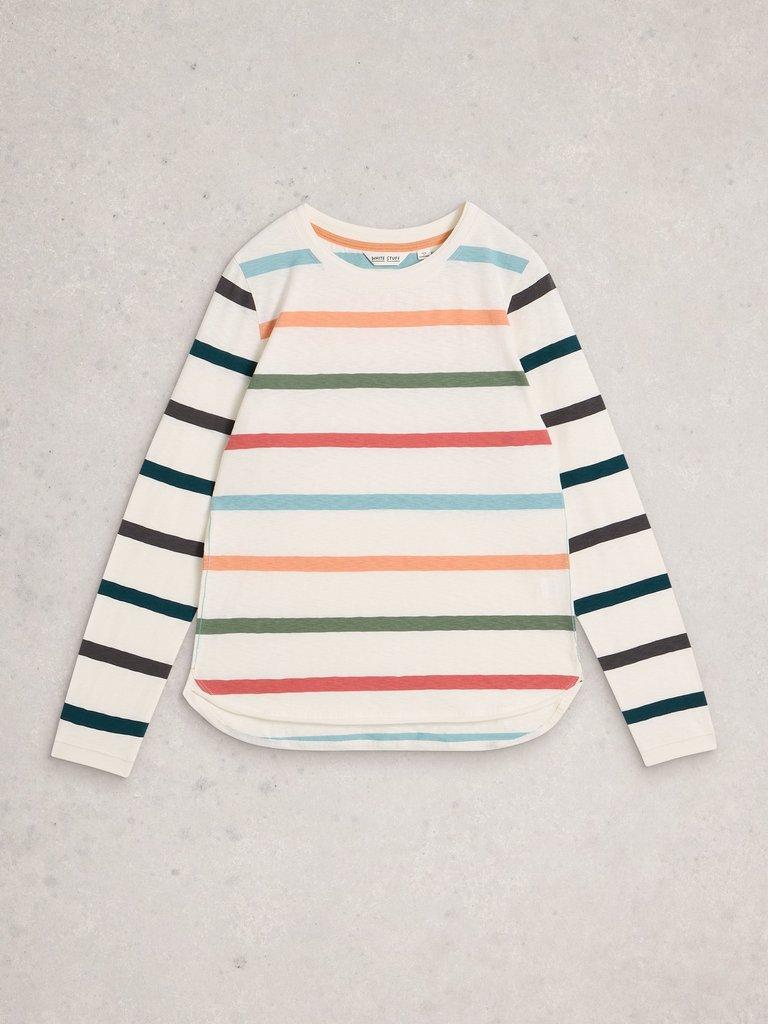 CLARA LONG SLEEVE STRIPED TEE in IVORY MLT - FLAT FRONT