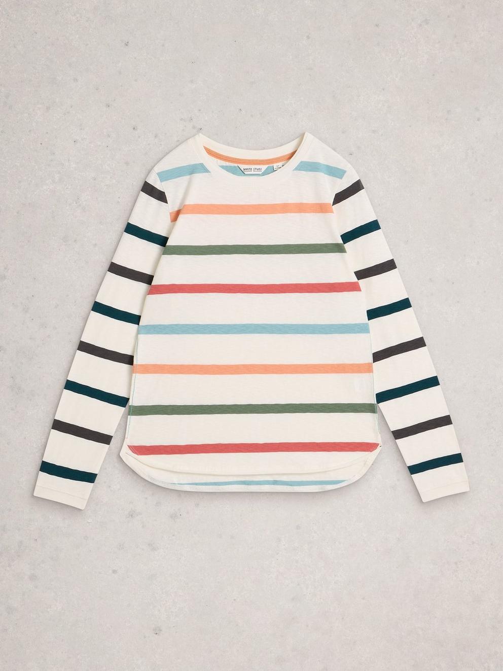 CLARA LONG SLEEVE STRIPED TEE in IVORY MLT - FLAT FRONT