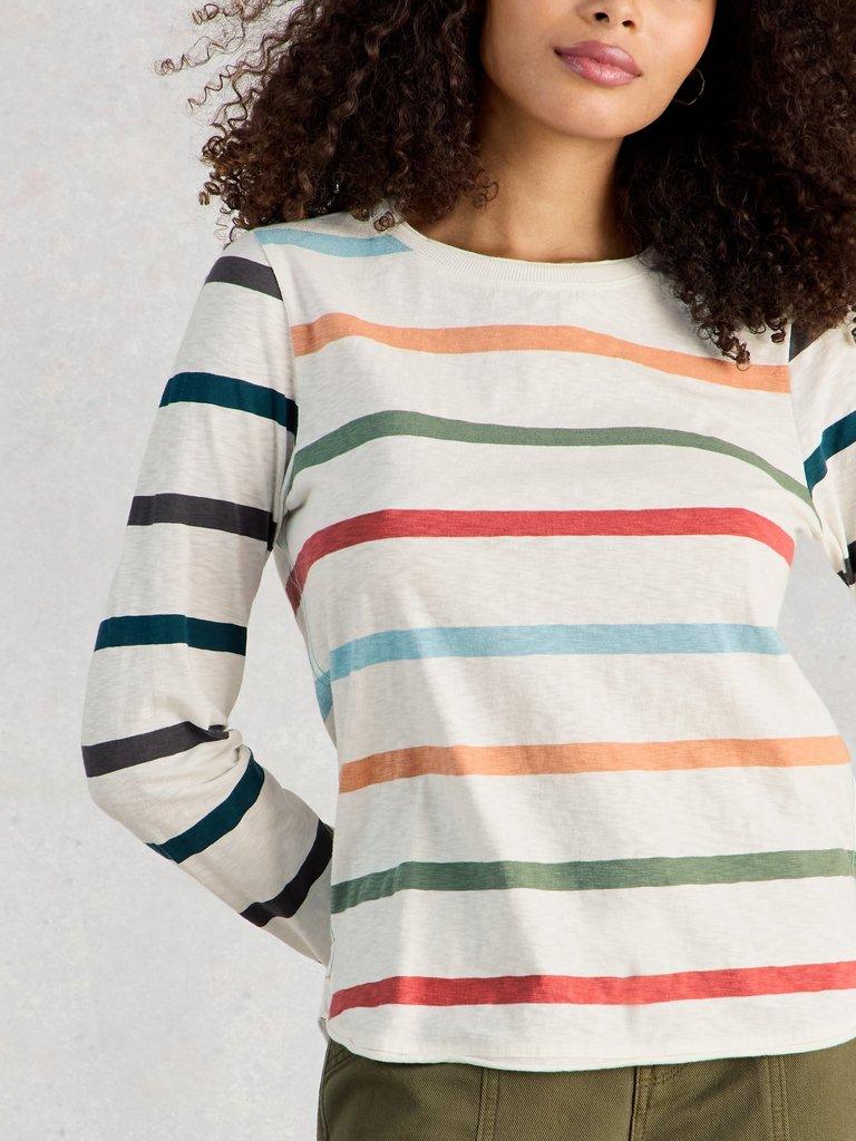 CLARA LONG SLEEVE STRIPED TEE in IVORY MLT - MODEL DETAIL