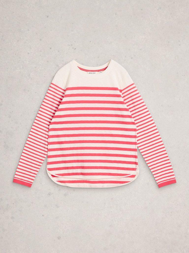 CLARA LONG SLEEVE STRIPED TEE in PINK MLT - FLAT FRONT