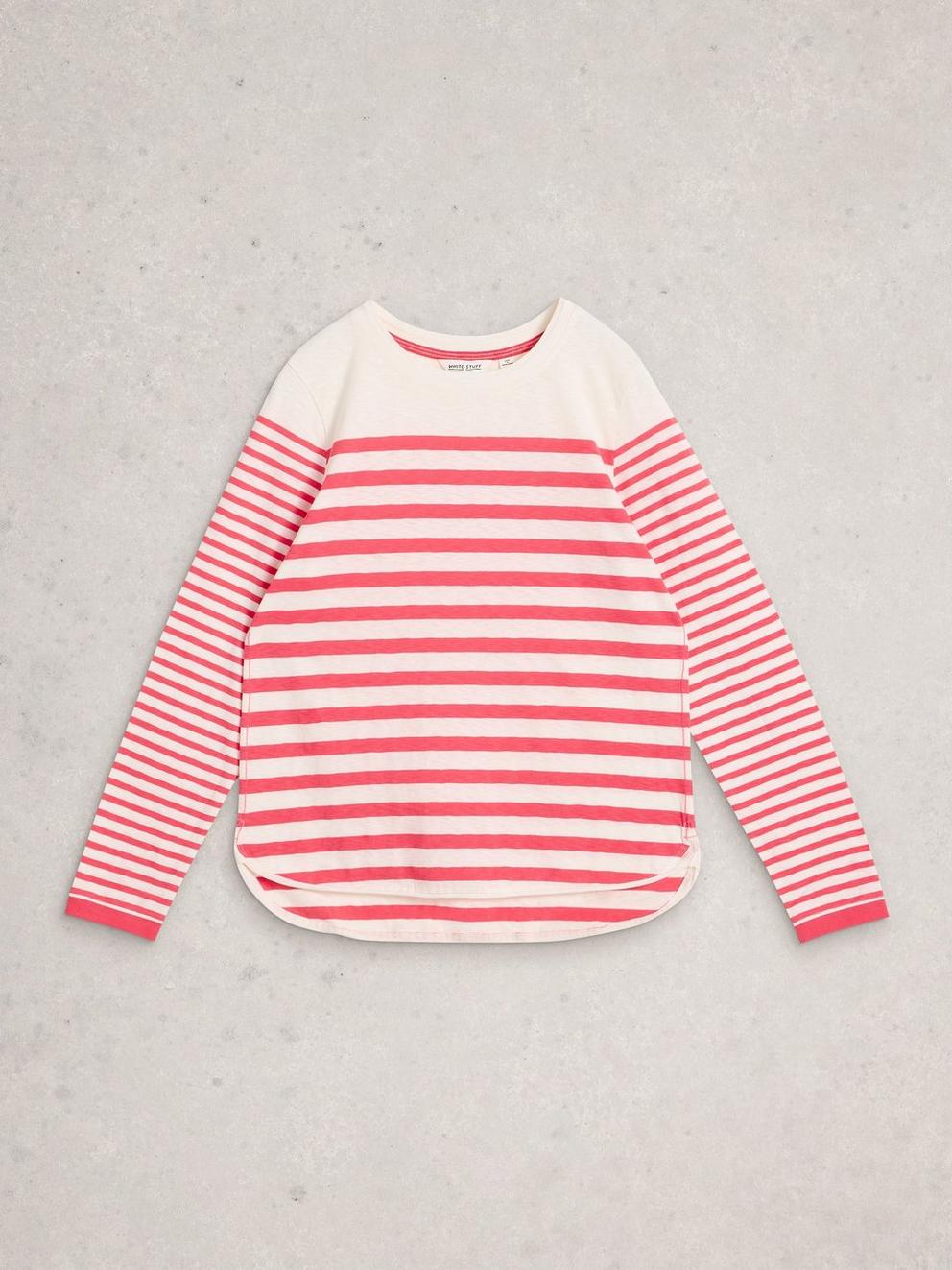 CLARA LONG SLEEVE STRIPED TEE in PINK MLT - FLAT FRONT