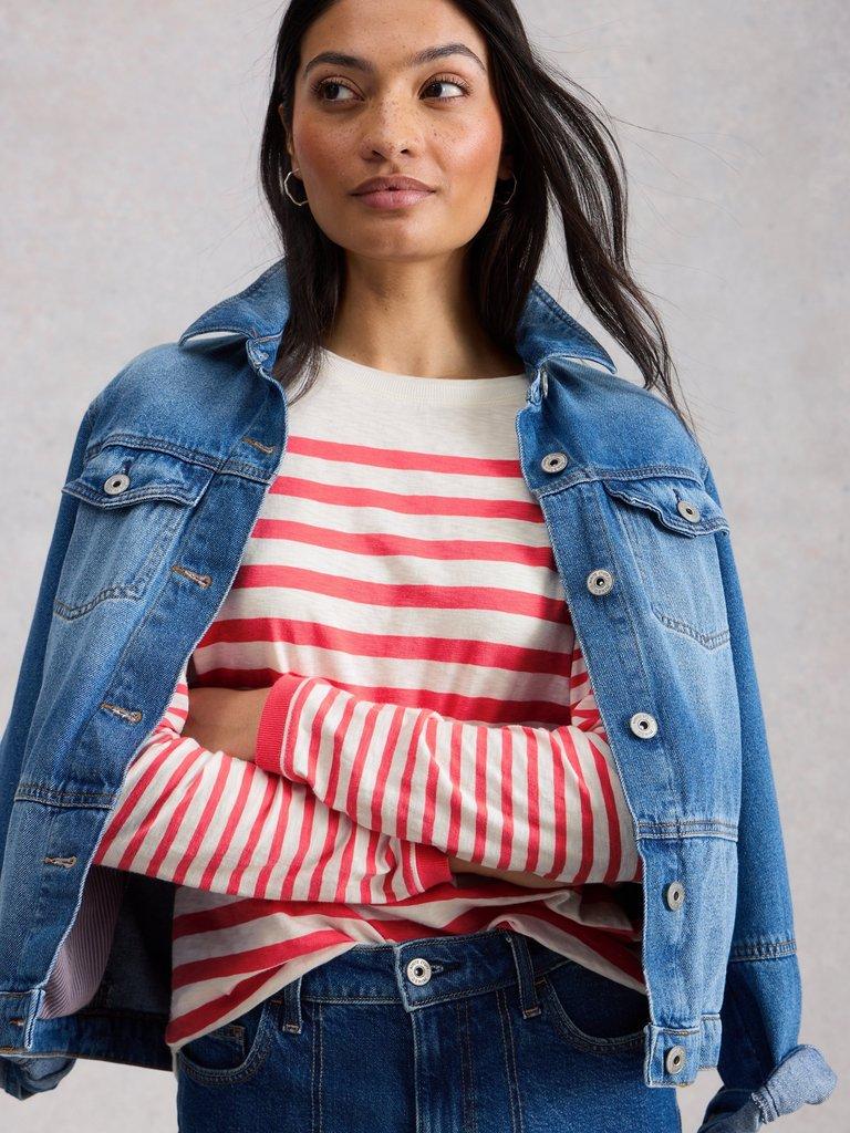 CLARA LONG SLEEVE STRIPED TEE in PINK MLT - LIFESTYLE