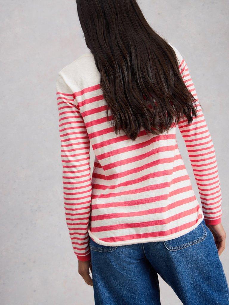 CLARA LONG SLEEVE STRIPED TEE in PINK MLT - MODEL BACK