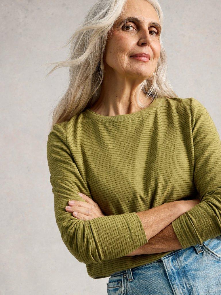 CLARA TEXTURE LS TEE in KHAKI GRN - LIFESTYLE