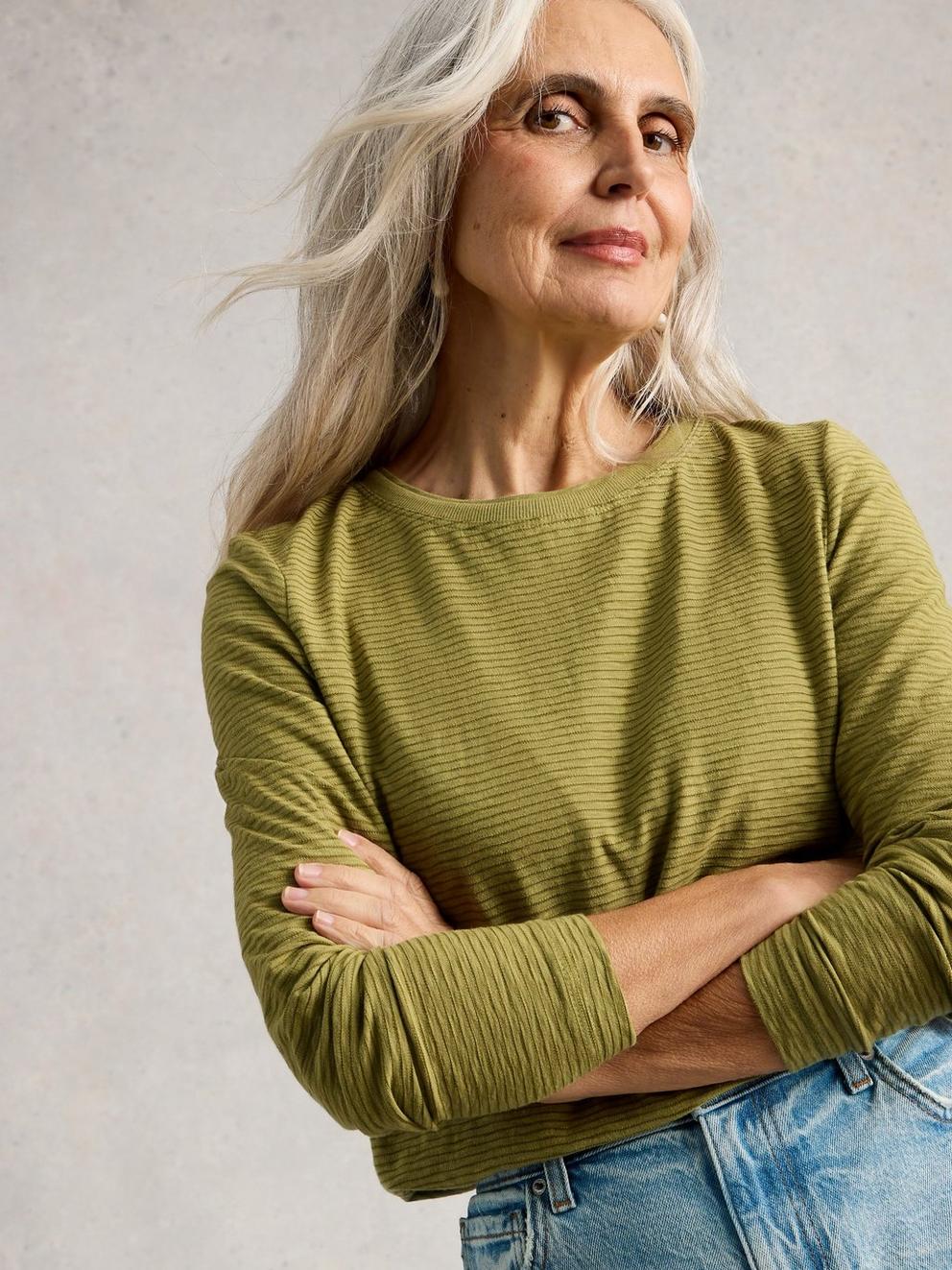 CLARA TEXTURE LS TEE in KHAKI GRN - LIFESTYLE