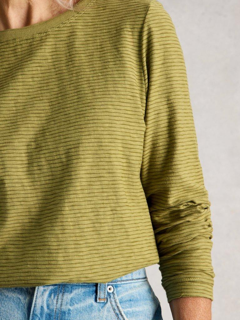 CLARA TEXTURE LS TEE in KHAKI GRN - MODEL DETAIL
