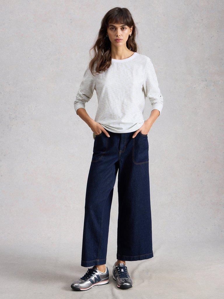 CLARA TEXTURE LS TEE in WHITE MLT - MODEL FRONT