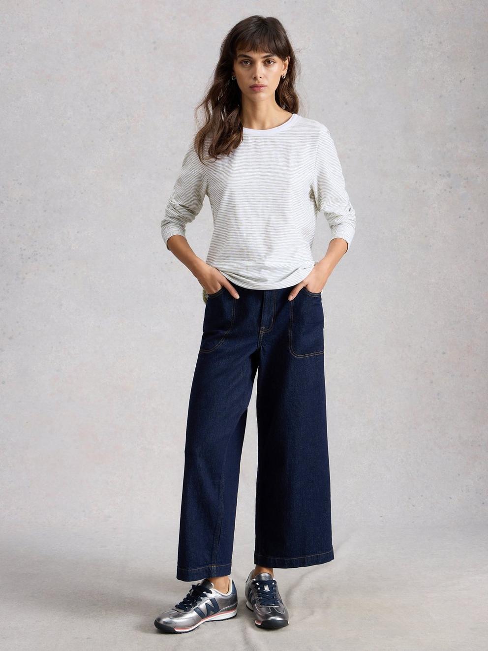 CLARA TEXTURE LS TEE in WHITE MLT - MODEL FRONT