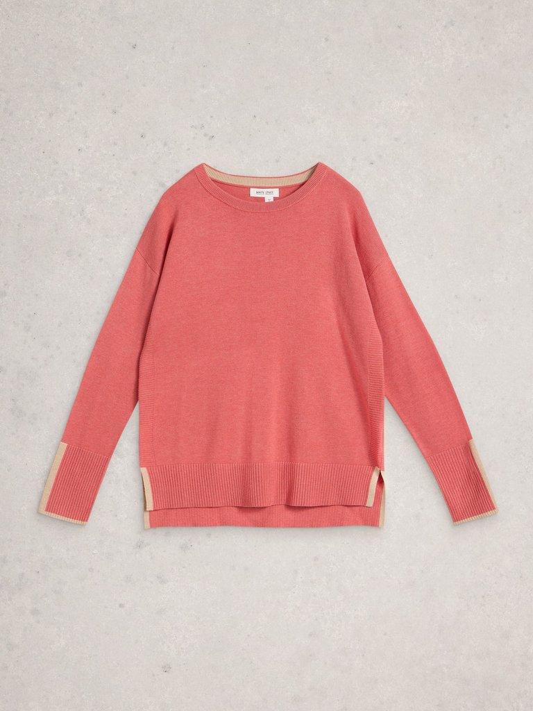 OLIVE CREW NECK LONG SLEEVE JUMPER in MID PINK - FLAT FRONT
